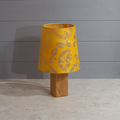 Square Oak Table Lamp with Conical Lamp Shade in B120 ~ Batik Peony Yellow