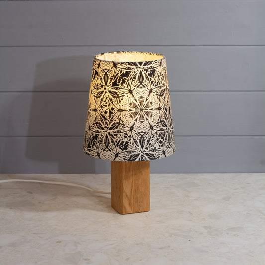Square Oak Table Lamp with Conical Lamp Shade in B136 ~ Butterfly Kaleidoscope Black