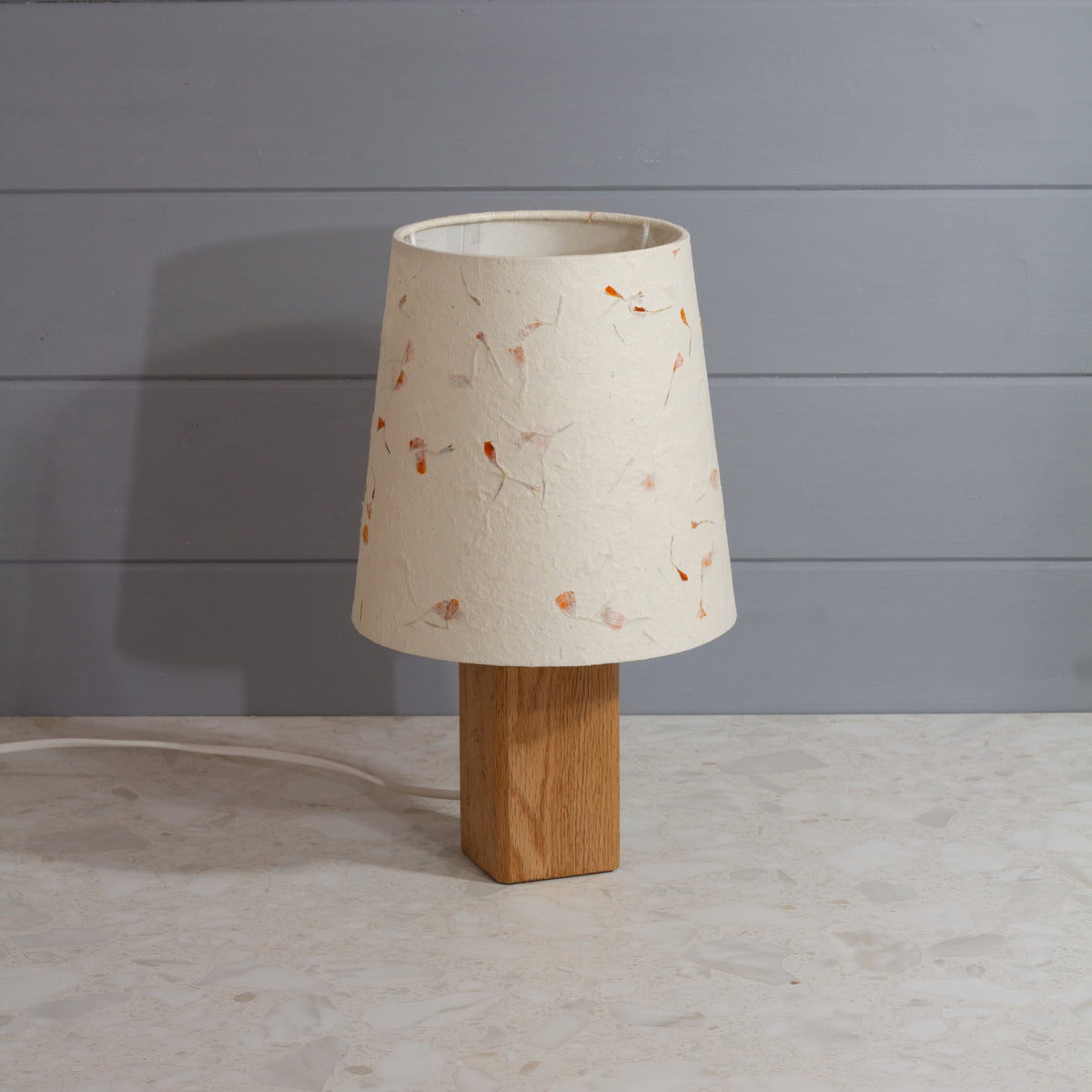 Square Oak Table Lamp with Conical Lamp Shade in P32 - Marigold Petals
