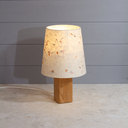 Square Oak Table Lamp with Conical Lamp Shade in P32 - Marigold Petals