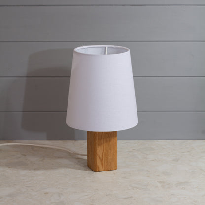 Square Oak Table Lamp with Conical Lamp Shade in F160 ~ White Linen