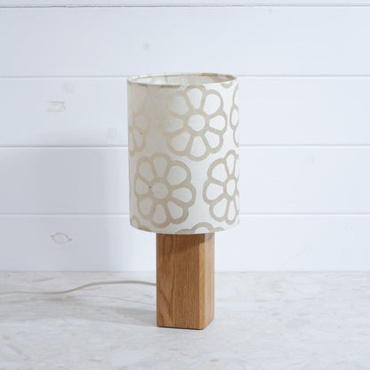Square Oak Table Lamp with 15cm Drum Lamp Shade P17 - Batik Big Flower on Natural