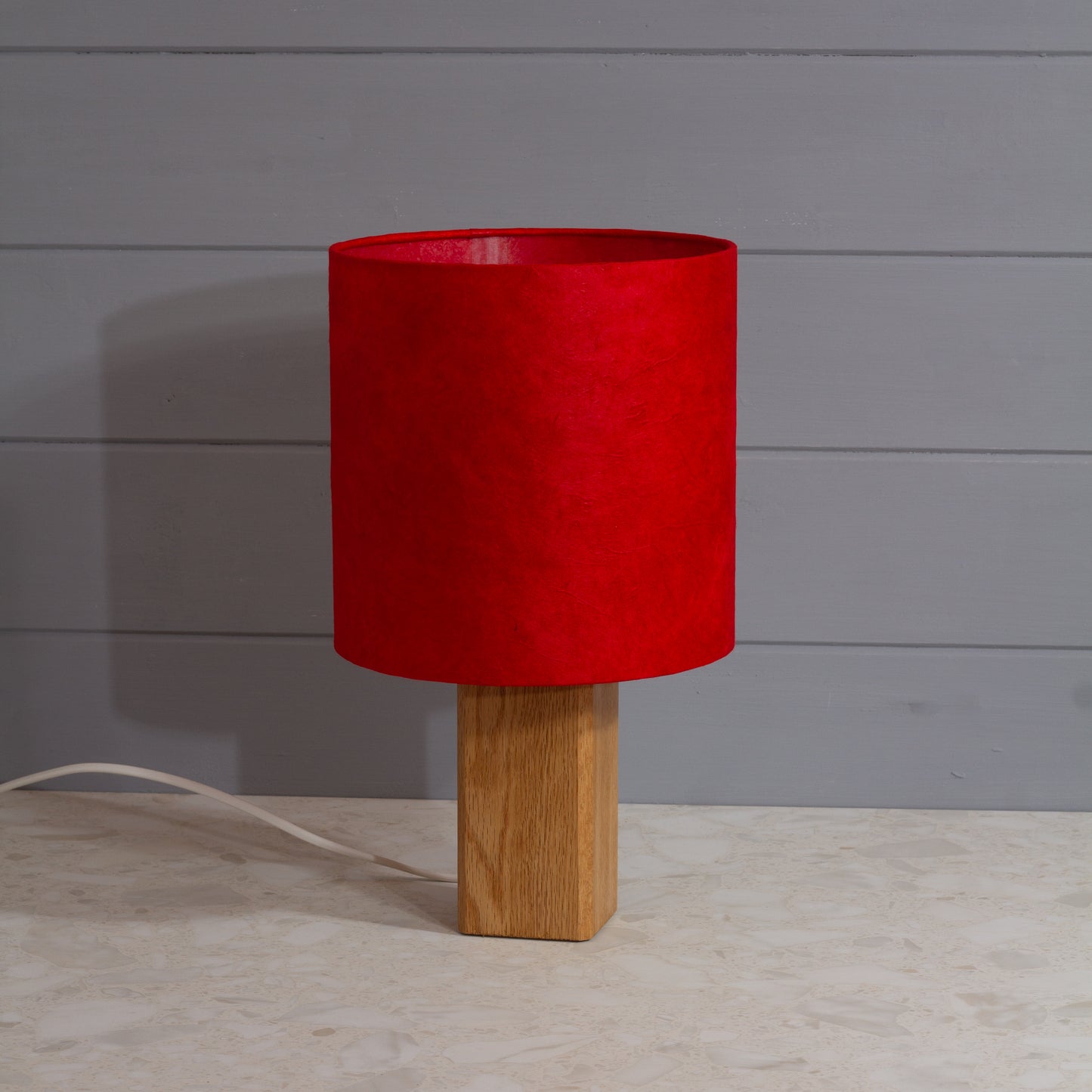 Square Oak Table Lamp with 20x20cm Drum Lamp Shade P60 ~ Red Lokta