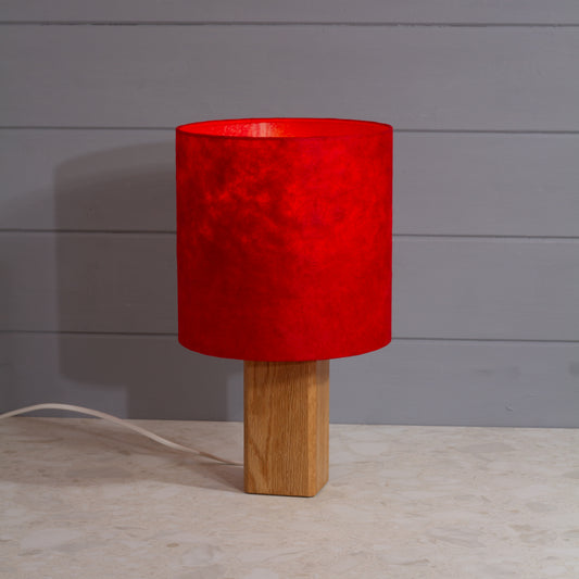 Square Oak Table Lamp with 20x20cm Drum Lamp Shade P60 ~ Red Lokta