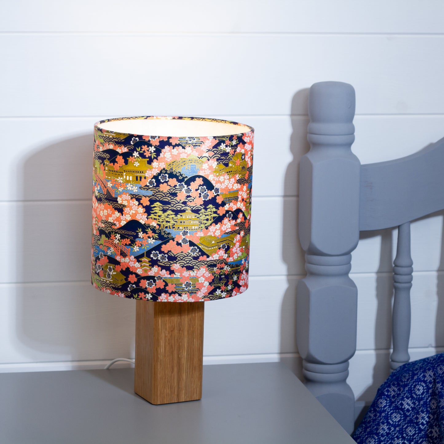 Square Oak Table Lamp with 20cm Drum Lamp Shade W06 ~ Kyoto