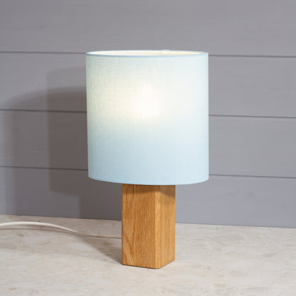 Square Oak Lamp Base with Oval Lamp shade in F190 ~ Baby Blue Linen
