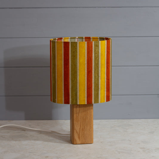 Square Oak Lamp Base with Oval Lamp shade in P06 ~ Batik Stripes Autumn