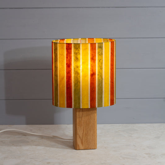 Square Oak Lamp Base with Oval Lamp shade in P06 ~ Batik Stripes Autumn