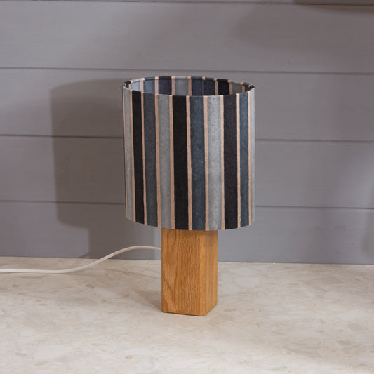 Square Oak Lamp Base with Oval Lamp shade in P08 ~ Batik Stripes Grey