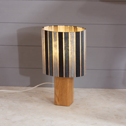 Square Oak Lamp Base with Oval Lamp shade in P08 ~ Batik Stripes Grey