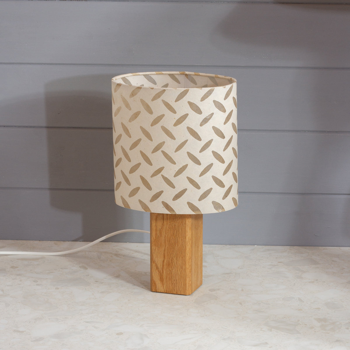Square Oak Lamp Base with Oval Lamp shade in P10 ~ Batik Tread Plate Natural