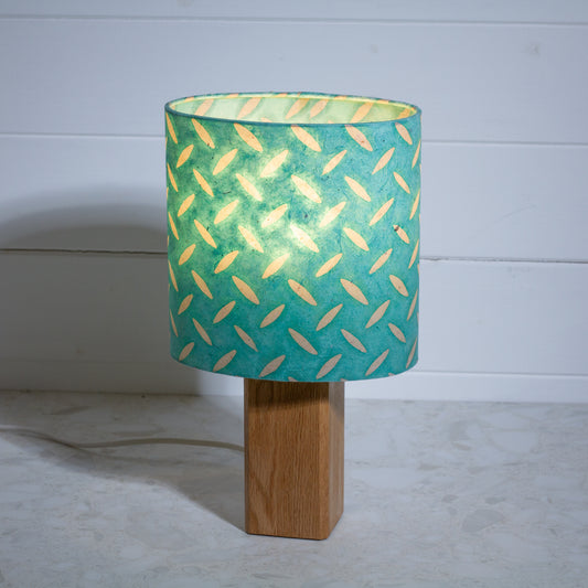 Square Oak Lamp Base with Oval Lamp shade in P93 ~ Batik Tread Plate Seafoam