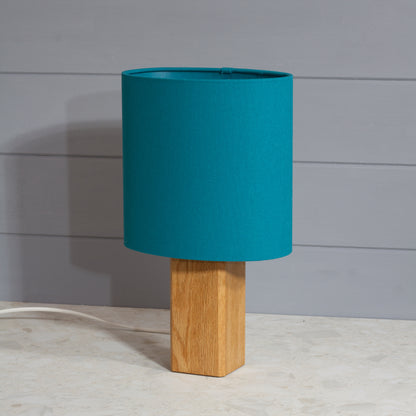 Square Oak Lamp Base with Oval Lamp shade in F185 ~ Teal Linen