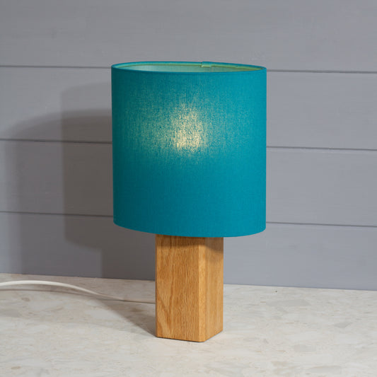 Square Oak Lamp Base with Oval Lamp shade in F185 ~ Teal Linen