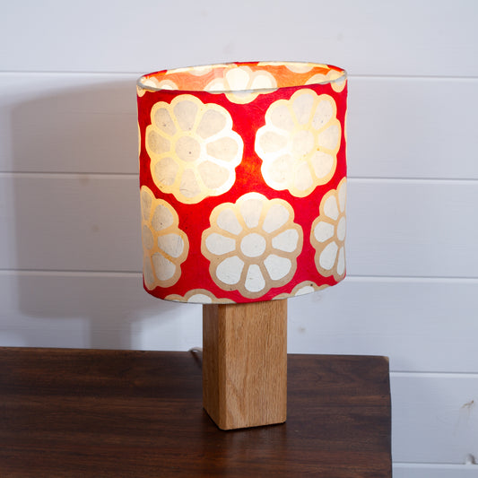 Square Oak Lamp Base with Oval Lamp shade in P18 - Batik Big Flower on Red