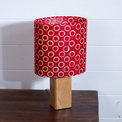 Square Oak Lamp Base with Oval Lamp shade in P83 - Batik Red Circles