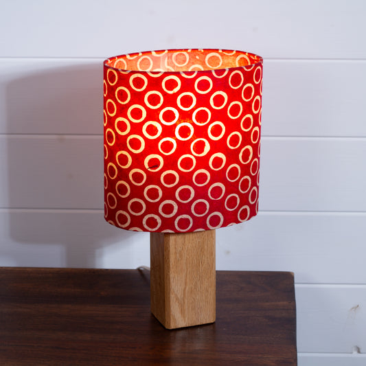 Square Oak Lamp Base with Oval Lamp shade in P83 - Batik Red Circles