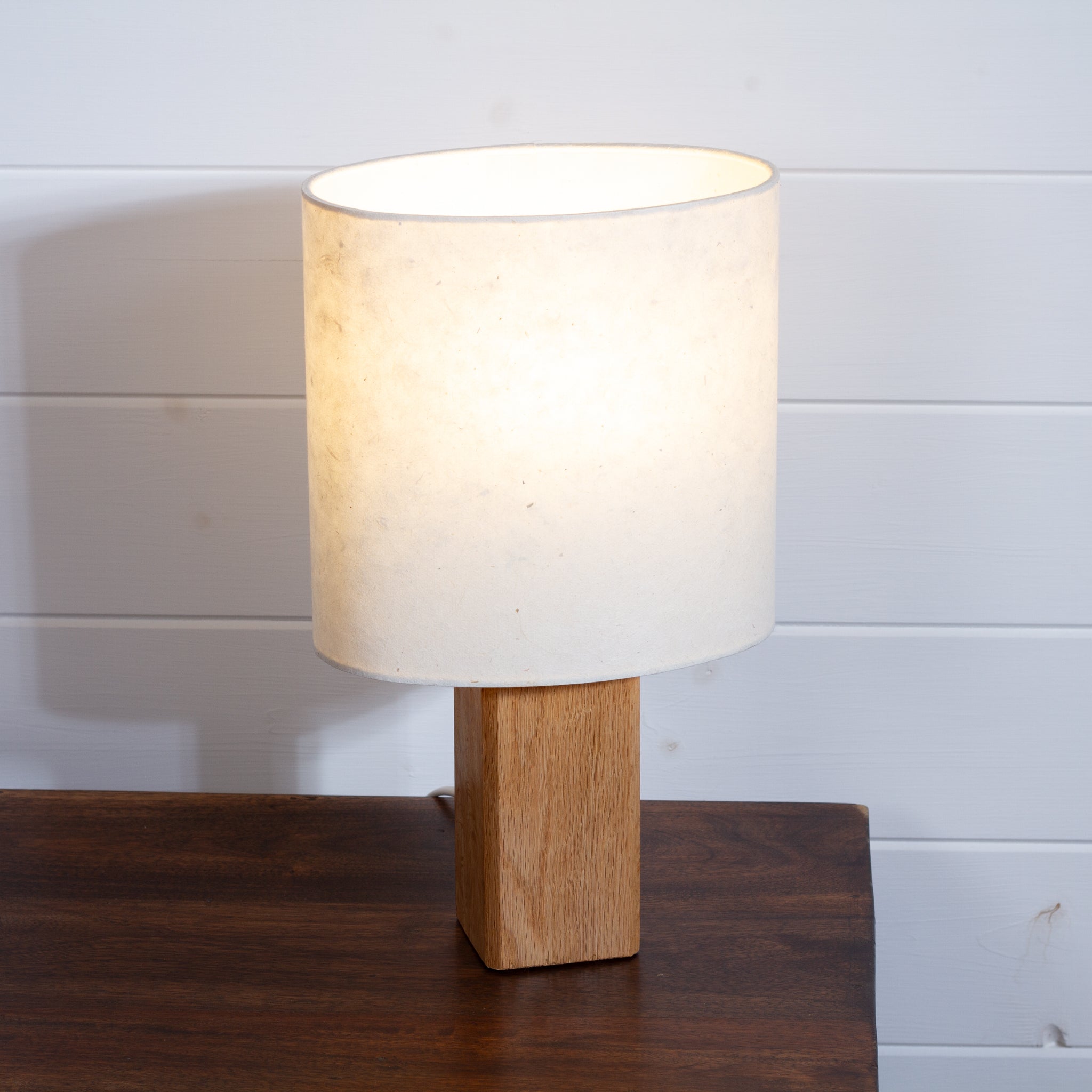 Square Oak Lamp Base with Oval Lamp shade in P54 - Natural Lokta ...