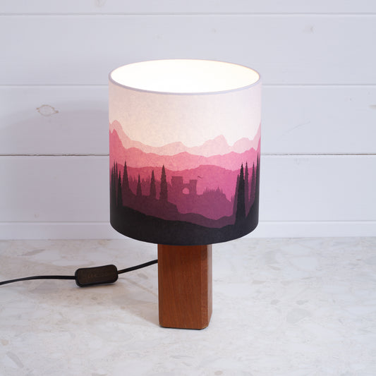 Forest Landscape Print ~ Pink , Sapele Table Lamp