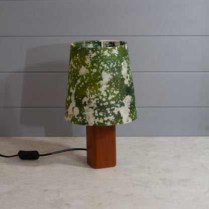 Square Sapele Table Lamp with Conical Lamp Shade in B114 ~ Batik Canopy Greens