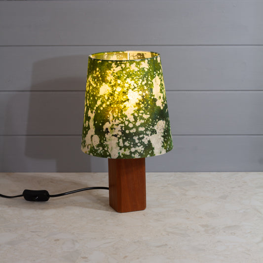 Square Sapele Table Lamp with Conical Lamp Shade in B114 ~ Batik Canopy Greens