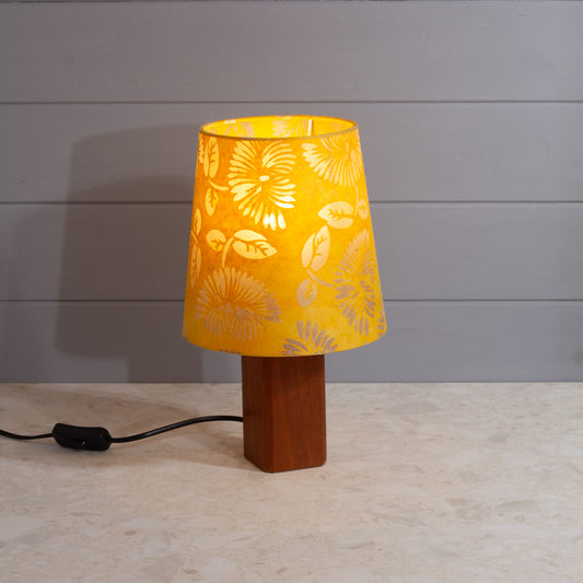 Square Sapele Table Lamp with Conical Lamp Shade in B120 ~ Batik Peony Yellow