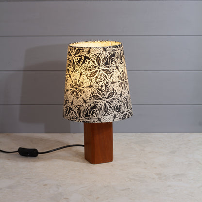 Square Sapele Table Lamp with Conical Lamp Shade in B136 ~ Butterfly Kaleidoscope Black