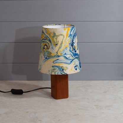 Square Sapele Table Lamp with Conical Lamp Shade in B139 ~ Coastline Marble