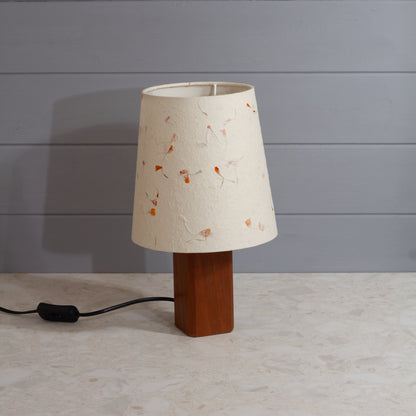 Square Sapele Table Lamp with Conical Lamp Shade in P32 - Marigold Petals