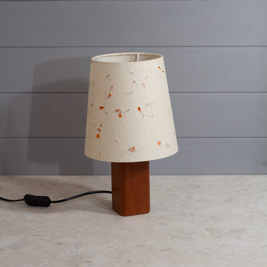 Square Sapele Table Lamp with Conical Lamp Shade in P32 - Marigold Petals