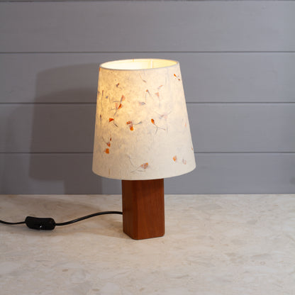 Square Sapele Table Lamp with Conical Lamp Shade in P32 - Marigold Petals