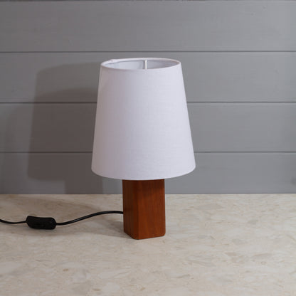 Square Sapele Table Lamp with Conical Lamp Shade in F160 ~ White Linen