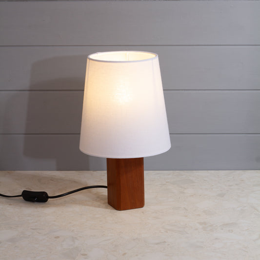 Square Sapele Table Lamp with Conical Lamp Shade in F160 ~ White Linen
