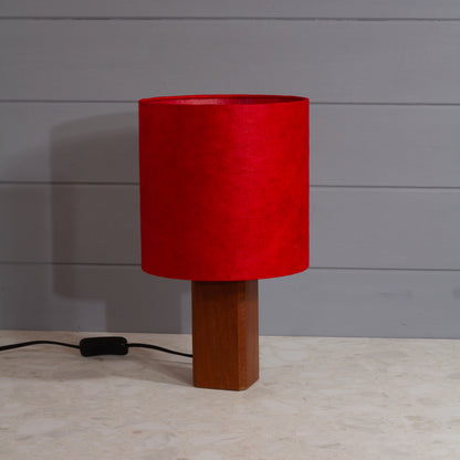 Square Sapele Table Lamp with 20x20cm Drum Lamp Shade P60 ~ Red Lokta
