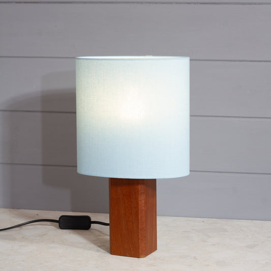 Square Sapele Lamp Base with Oval Lamp shade in F190 ~ Baby Blue Linen