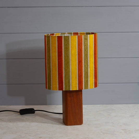 Square Sapele Lamp Base with Oval Lamp shade in P06 ~ Batik Stripes Autumn