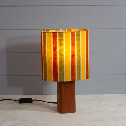 Square Sapele Lamp Base with Oval Lamp shade in P06 ~ Batik Stripes Autumn