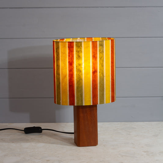 Square Sapele Lamp Base with Oval Lamp shade in P06 ~ Batik Stripes Autumn