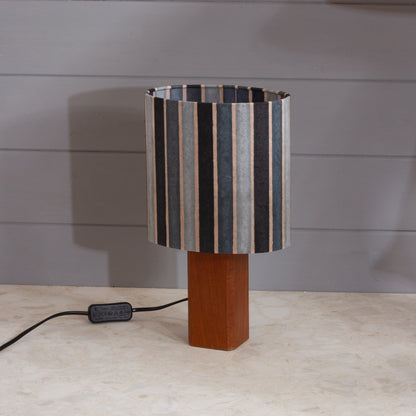 Square Sapele Lamp Base with Oval Lamp shade in P08 ~ Batik Stripes Grey