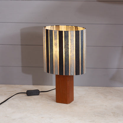 Square Sapele Lamp Base with Oval Lamp shade in P08 ~ Batik Stripes Grey