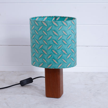 Square Sapele Lamp Base with Oval Lamp shade in P93 ~ Batik Tread Plate Seafoam