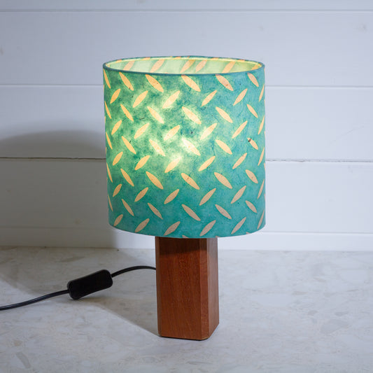 Square Sapele Lamp Base with Oval Lamp shade in P93 ~ Batik Tread Plate Seafoam