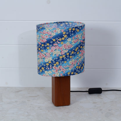 Square Sapele Lamp Base with Oval Lamp shade in F120 ~ Cherry Blossom Blues Fabric