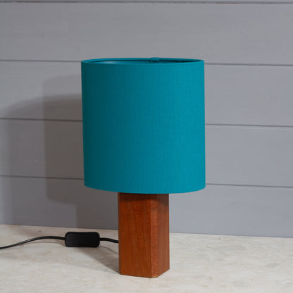 Square Sapele Lamp Base with Oval Lamp shade in F185 ~ Teal Linen