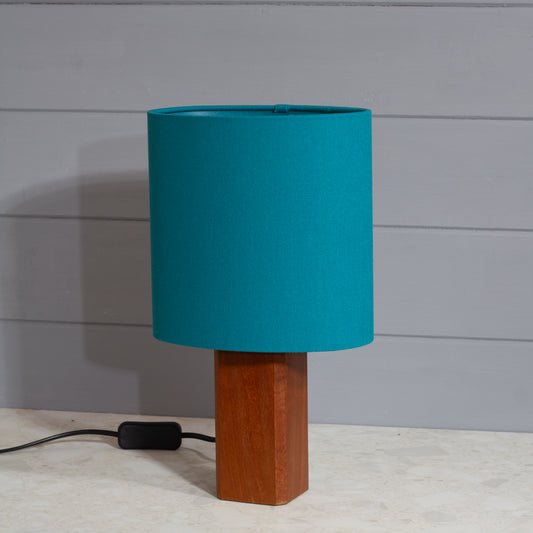 Square Sapele Lamp Base with Oval Lamp shade in F185 ~ Teal Linen