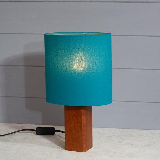 Square Sapele Lamp Base with Oval Lamp shade in F185 ~ Teal Linen