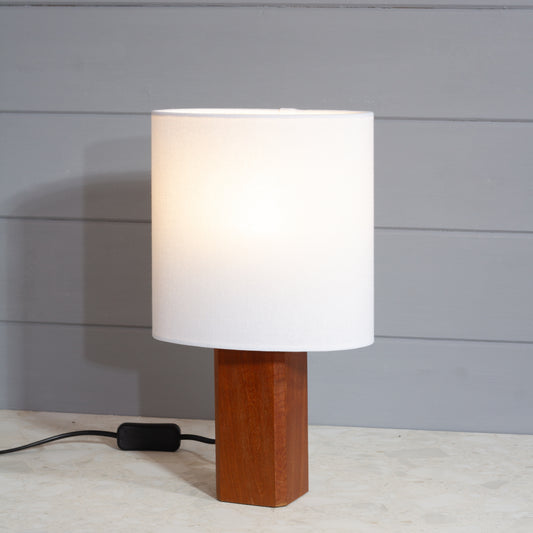 Square Sapele Lamp Base with Oval Lamp shade in F160 ~ White Linen