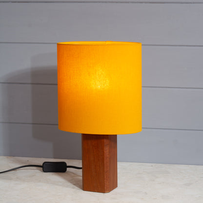 Square Sapele Lamp Base with Oval Lamp shade in F180 ~ Yellow Ochre Linen
