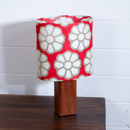 Square Sapele Lamp Base with Oval Lamp shade in P18 - Batik Big Flower on Red