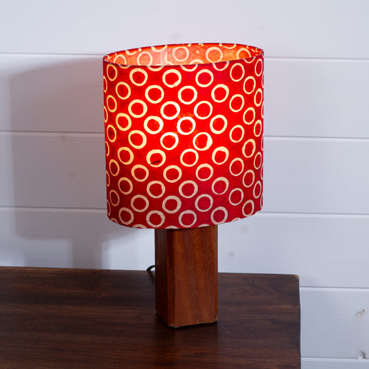 Square Sapele Lamp Base with Oval Lamp shade in P83 - Batik Red Circles